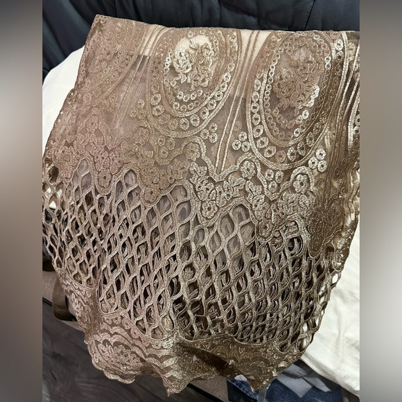 Vintage Lace Hollow-Out A-Line Elegant Cream and Gold Women's Skirt - Picture 8 of 8